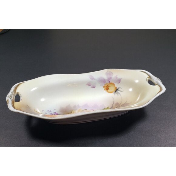 Noritake Celery Dish Hand Painted Gold Rimmed Handles Floral 7 3/4 in - Picture 5 of 8